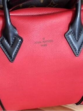 Louis Vuitton Red Leather Satchel with Black Trim